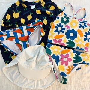 Hanna Andersson Swim Rash Guard Bathingsuit Hat Bundle Lot 140 10Y